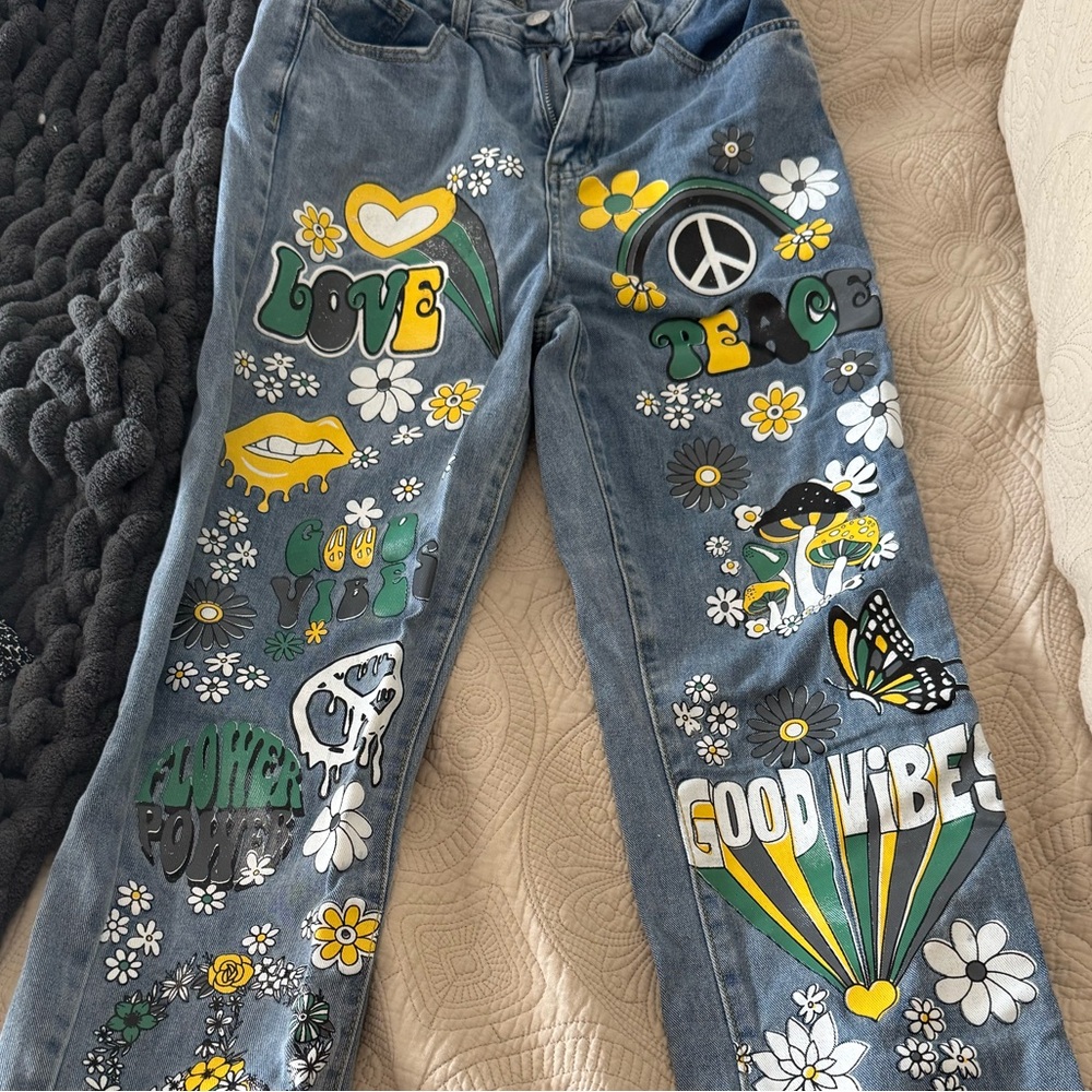 Painted 70s theme jeans! Worn once!